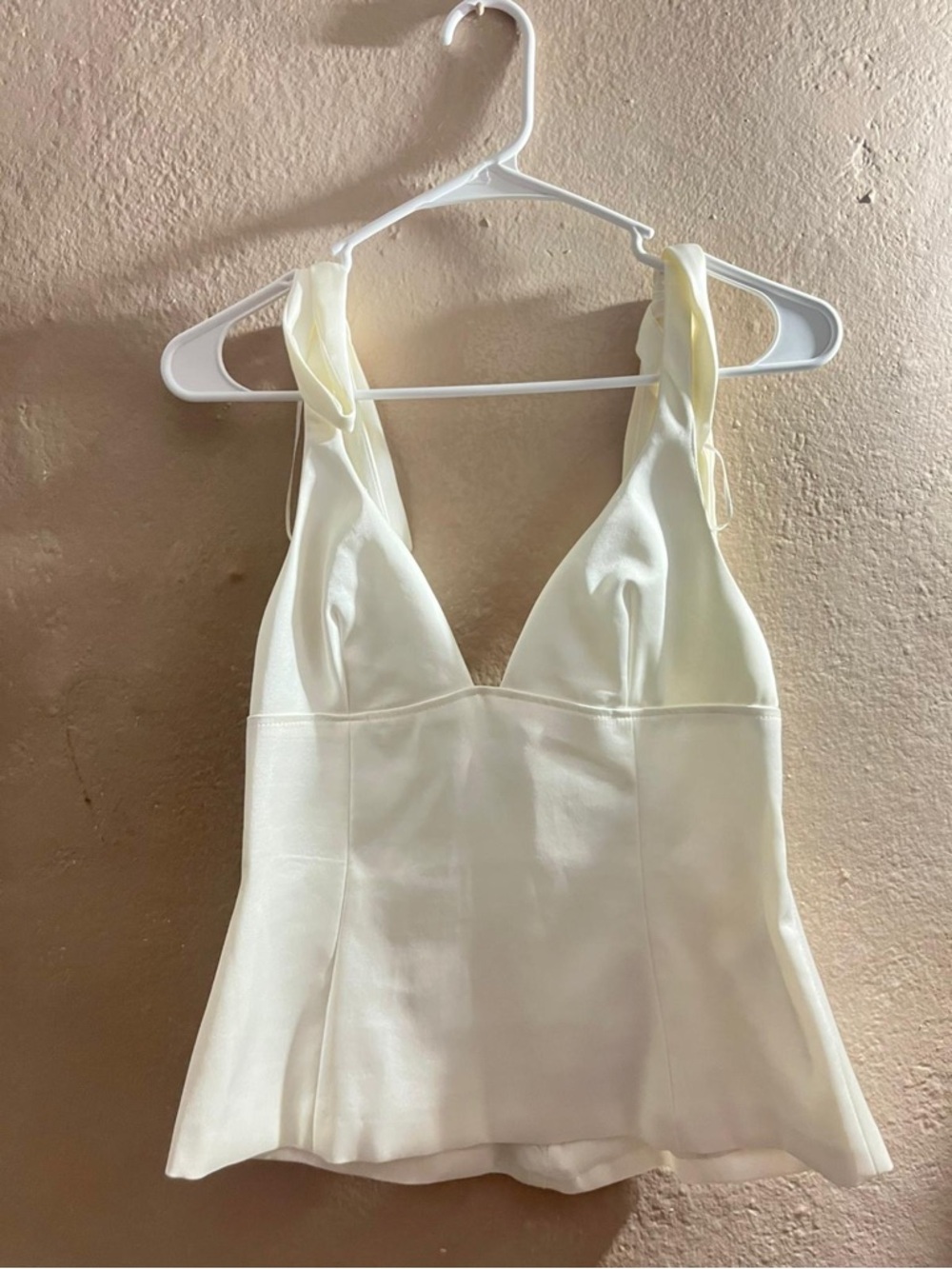 Zara Cream V-Neck Tie-Strap Peplum Top